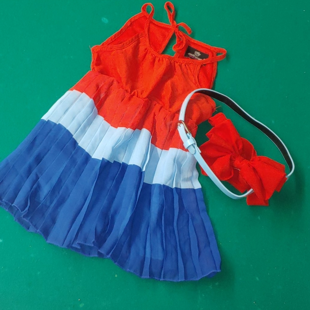Girls Dress w Belt & Bow Heandband